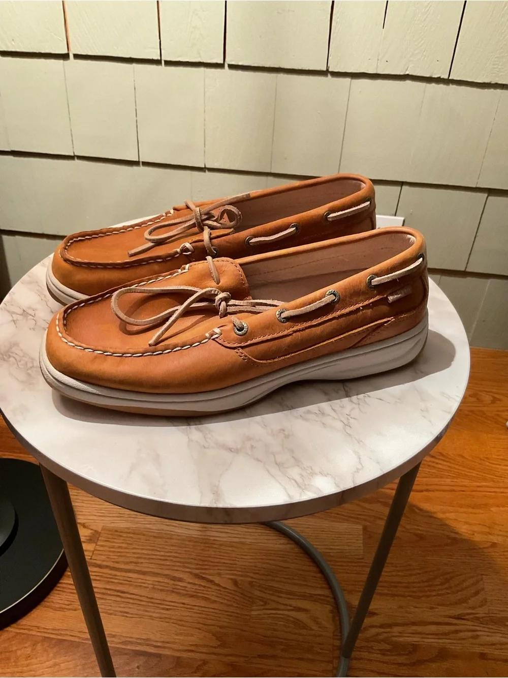L.L. Bean Men's Leather Boat Shoes in Cognac Brown